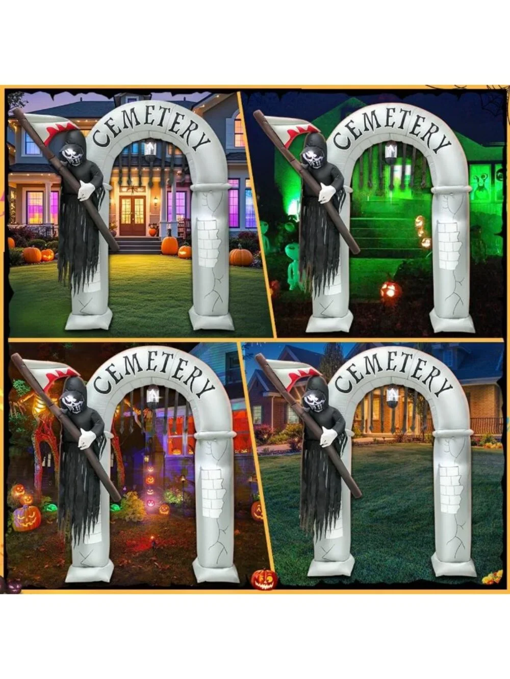 8FT LED Lighted Halloween Inflatable Archway - Spooky Grim Reaper Yard Decor